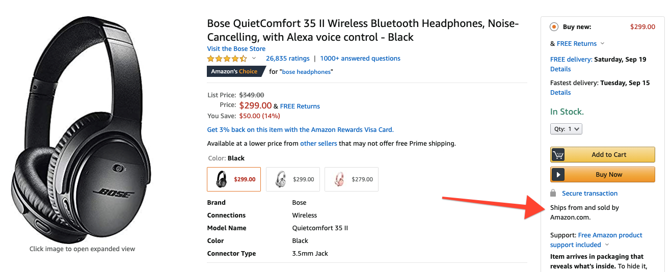 Bose QuietComfort 35 II Wireless Bluetooth Headphones, Noise-Cancelling, with Alexa voice control - Black Sold by Amazon