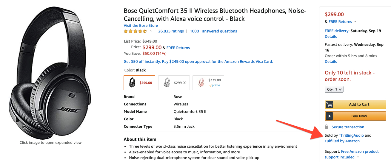 Bose QuietComfort 35 II Wireless Bluetooth Headphones, Noise-Cancelling, with Alexa voice control - Black Fulfilled by Amazon