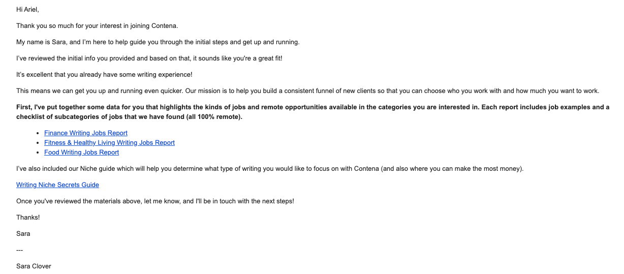 Sample Email From Contena Sample Email From Contena