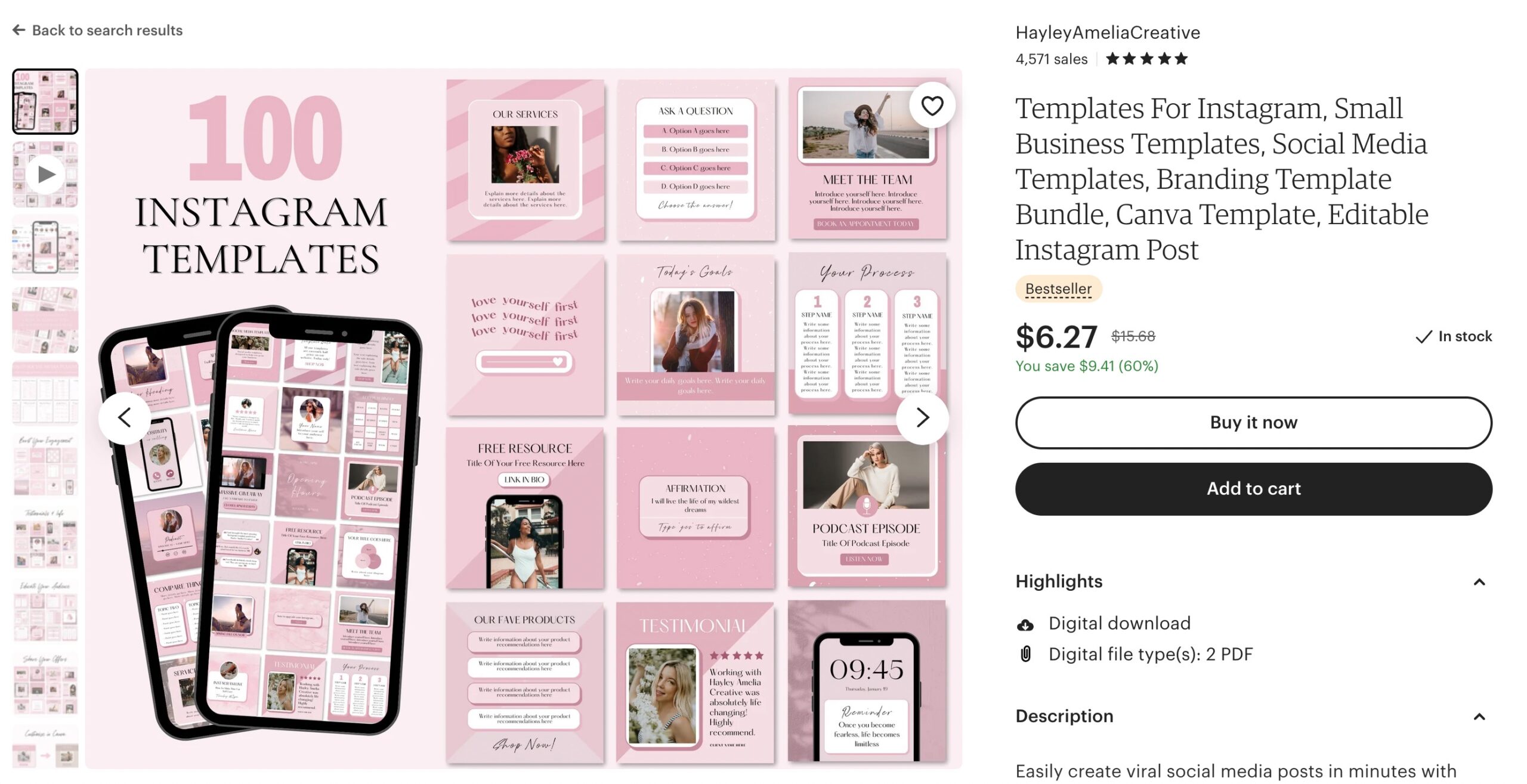 Templates for Instagram Etsy Printables
