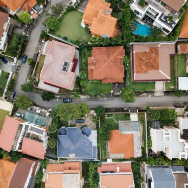 Overhead view of a housing subdivision