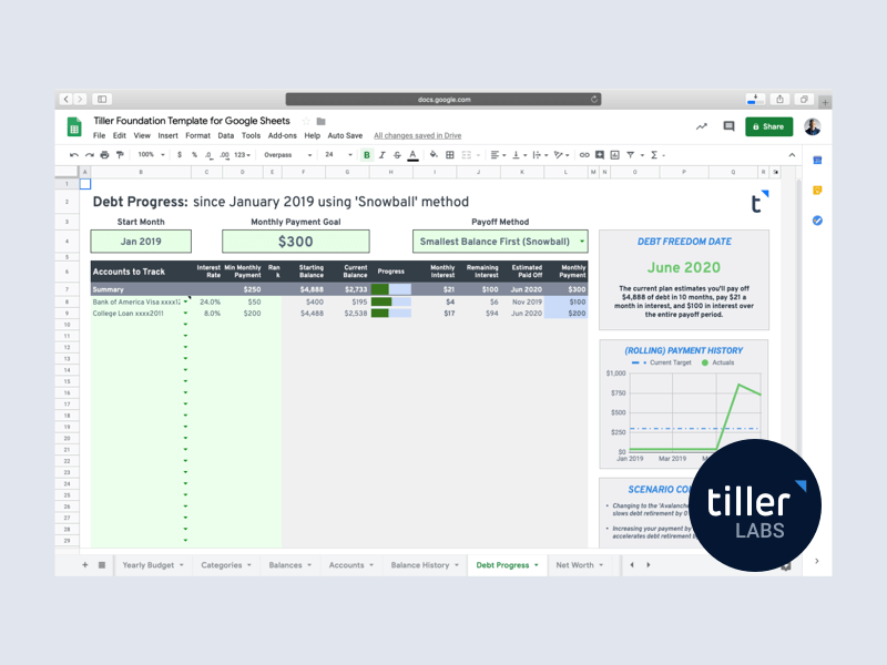 Tiller Foundation Template Debt Progress Spreadsheet Tiller Foundation Template Debt Progress Spreadsheet