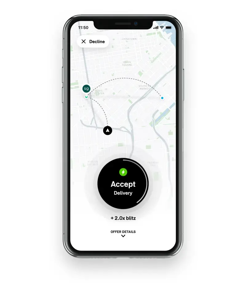 Example of the Postmates mobile app